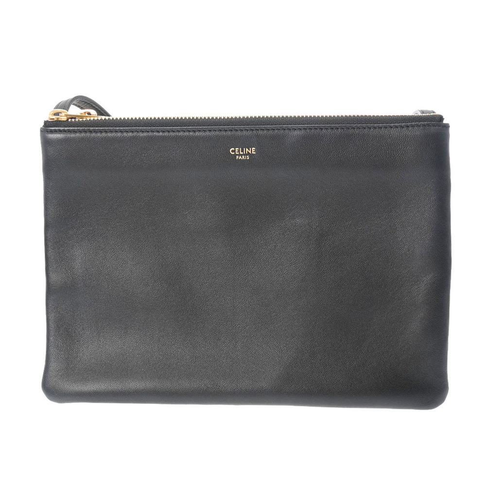 CELINE Trio Black Lambskin Shoulder Bag